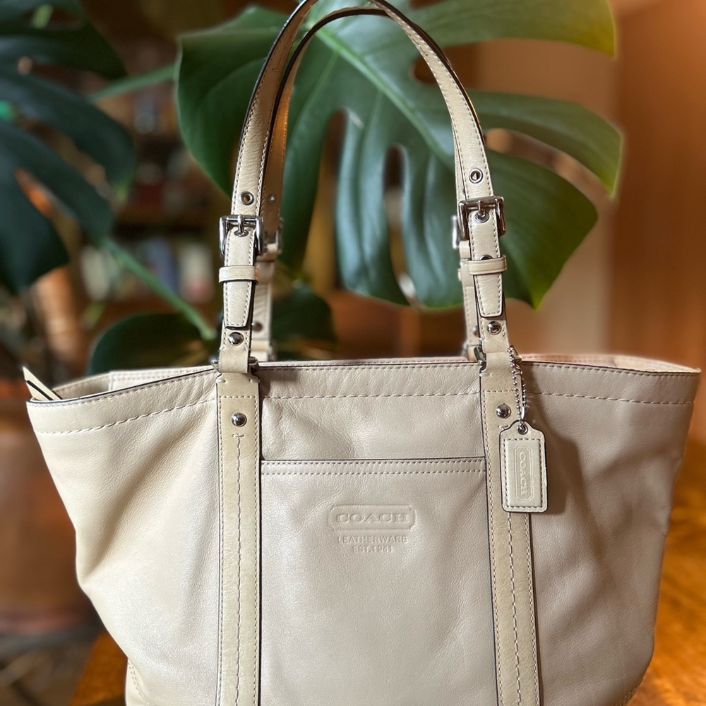 Coach Beige Leather Tote Bag